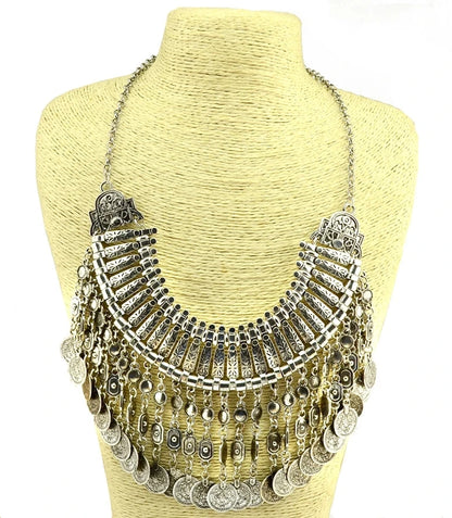 Afghan Bohemian Collars Choker Chic Ethnic Indian Jewelry Sets Gypsy Boho Vintage Tassel Coin Statement Necklace Earrings Women