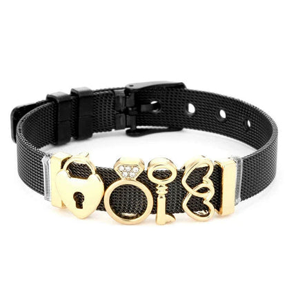 DINGLLY Two-tone Stainless Steel Mesh Bracelets For Women Men Love Heart Beaded 10mm Ribbon Mesh Bracelet & Bangle Gifts