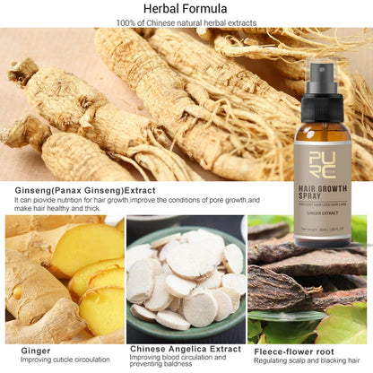 PURC Ginger Hair Growth Products Fast Growing Spray Hair Loss Treatment Oil Beauty Health Hair Care for Men Women 30ml