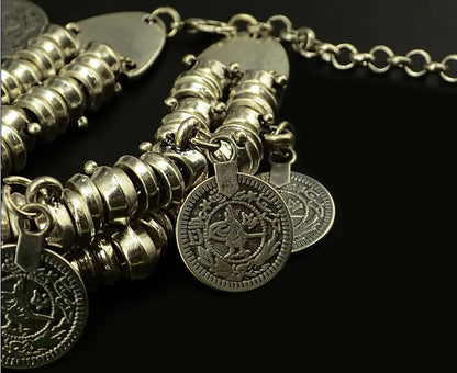 Fashion Men Bangle Bohemian Vintage Turkish Silver Plated Antalya Bracelet Gypsy Beach Chic Festival Silver Coin...