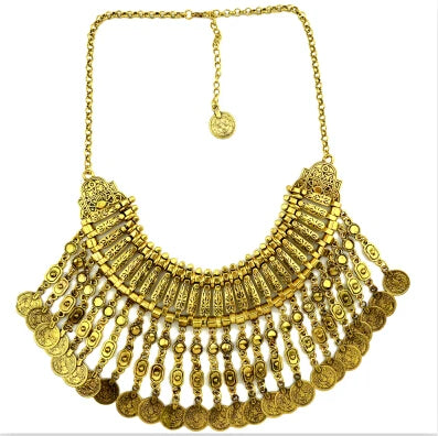 Afghan Bohemian Collars Choker Chic Ethnic Indian Jewelry Sets Gypsy Boho Vintage Tassel Coin Statement Necklace Earrings Women