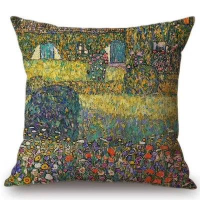 Gold Oil Painting Throw Pillow Cover Gustav Klimt Gallery Pillow Case Home Decorative Pillow  Linen Pillowcase Sofa Cushion