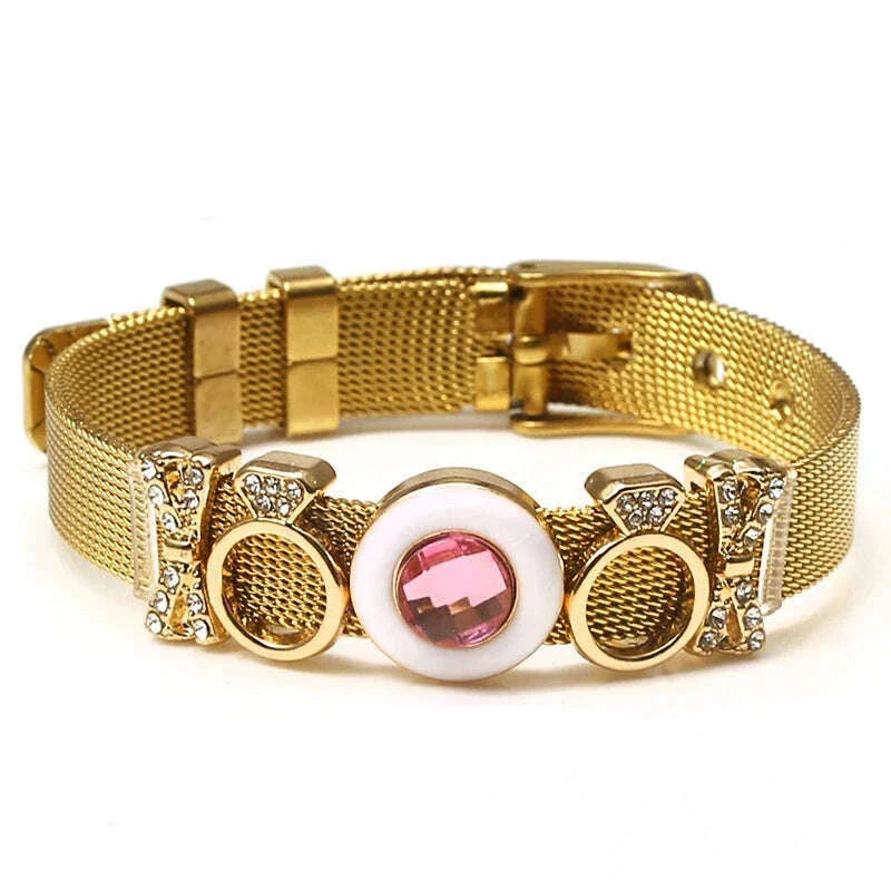 DINGLLY Two-tone Stainless Steel Mesh Bracelets For Women Men Love Heart Beaded 10mm Ribbon Mesh Bracelet & Bangle Gifts