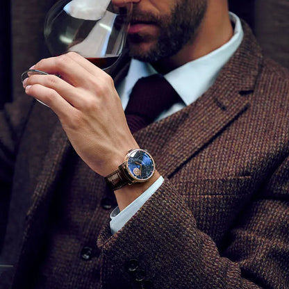 AGELOCER Original Astronomer Watch Men's Business Luxury Gold Watch Automatic Mechanical Moon Phase Watch Birthday Gift for Men