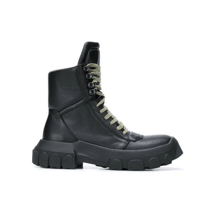 Punk Winter Men Lace Up Tactical Platform Ankle Boots Med Heels Platform Work Safety Shoes Army Genuine Leather Boots...