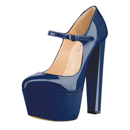 Onlymaker Women Mary Jane Platform Pumps Ankle Strap Thick Round Heel High Heels Dress Buckle Large Size Brand Shoes