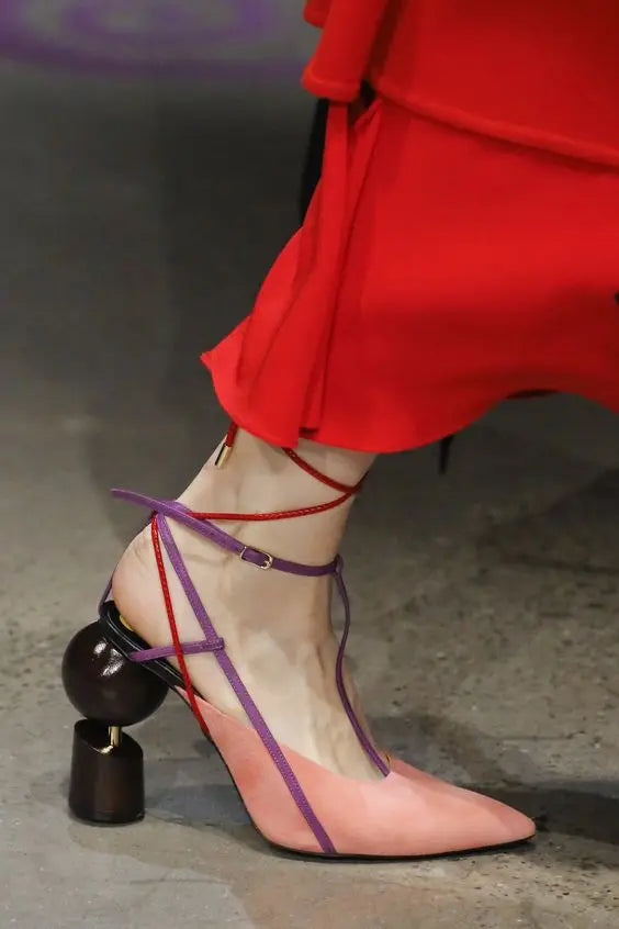 Sestito The Latest Lady Strange Style High Heels Pointed Toe Sandals Woman Ankle Strap Mixed Color Runway Shoes Girls Slingbacks - Kimlud