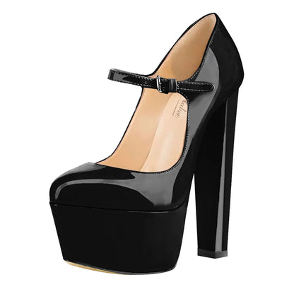 Onlymaker Women Mary Jane Platform Pumps Ankle Strap Thick Round Heel High Heels Dress Buckle Large Size Brand Shoes