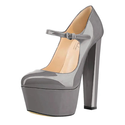 Onlymaker Women Mary Jane Platform Pumps Ankle Strap Thick Round Heel High Heels Dress Buckle Large Size Brand Shoes