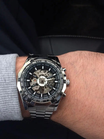 Forsining 2025 Stainless Steel Waterproof Mens Skeleton Watches Top Brand Luxury Transparent Mechanical Sport Male Wrist Watches