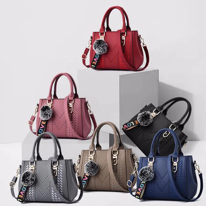 Embroidery Messenger Bags Women Leather Handbags Bags for Women Sac a Main Ladies hair ball Hand Bag - Kimlud