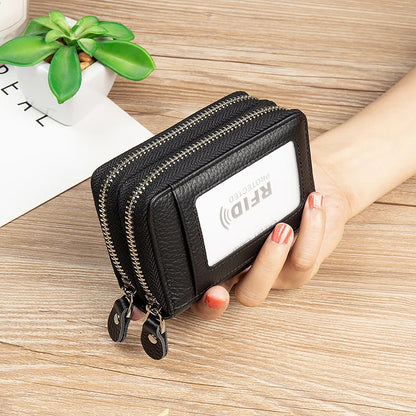 RFID Blocking Fashion Women Card Holder Genuine Leather Double Zipper Large Capacity Female Wallet Purse | Kimlud Mid...