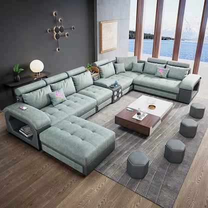 IB010 Home Living Room Microfiber Fabric Sofa with Bluetooth Speakers USB Charger Cup Holder Extendable Storage...