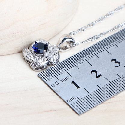 Blue Zirconia Women Jewelry Sets 925 Sterling Silver Wedding Bridal Costume Jewellery Earrings Rings Bracelets Pendant...