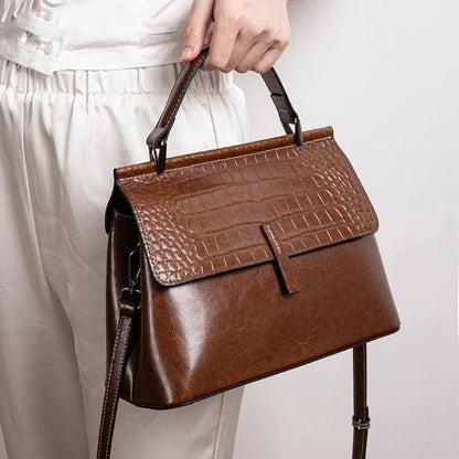 New Wholesale Vintage Women's Famous Designer Brand Genuine Leather Crocodile Print Double Shoulder Strap Luxury Handbag