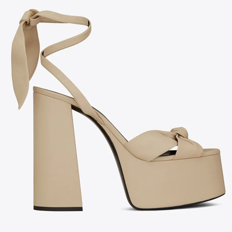 New Women Sandals Summer Shoes Sexy Thick High Heels Platform 10 colors Dress Party Wedding Shoes Woman Pumps Bow love heels - Kimlud