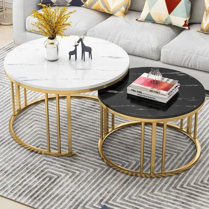 Nordic Contemporary Gold Metal Nesting Coffee Table Set Wabi-Sabi Style for Modern Home Living Room Furniture | Kimlud...