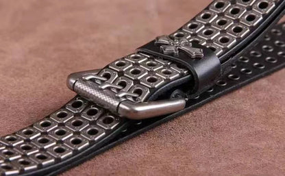 Studded Heavy Metal Style Belt Handmade Leather Pank Rock Style Men's Belt Cowhide Retro Tactical belt Jeans Belt - Kimlud