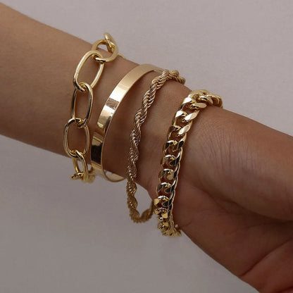 4pcs Punk Curb Cuban Chain Bracelets Set for Women Miami Boho Thick Gold Color Charm Bracelets Bangles Fashion Jewelry