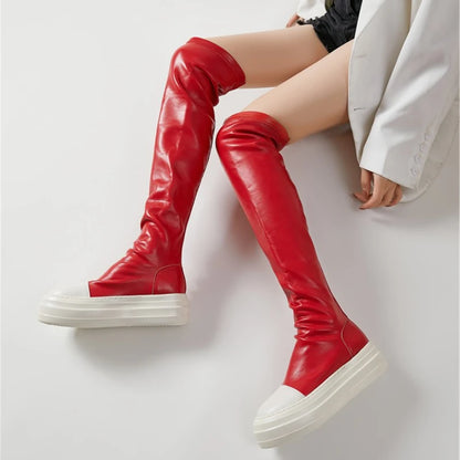 Thick Sole Platform Soft Leather Material Shoes Over Knee Thigh High Women's Boots