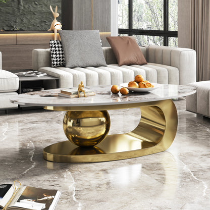 Modern Exquisite Oval Marble Coffee Table with Abstract Gold Metal Base Stylish Home Furniture for Living Room Centr |...