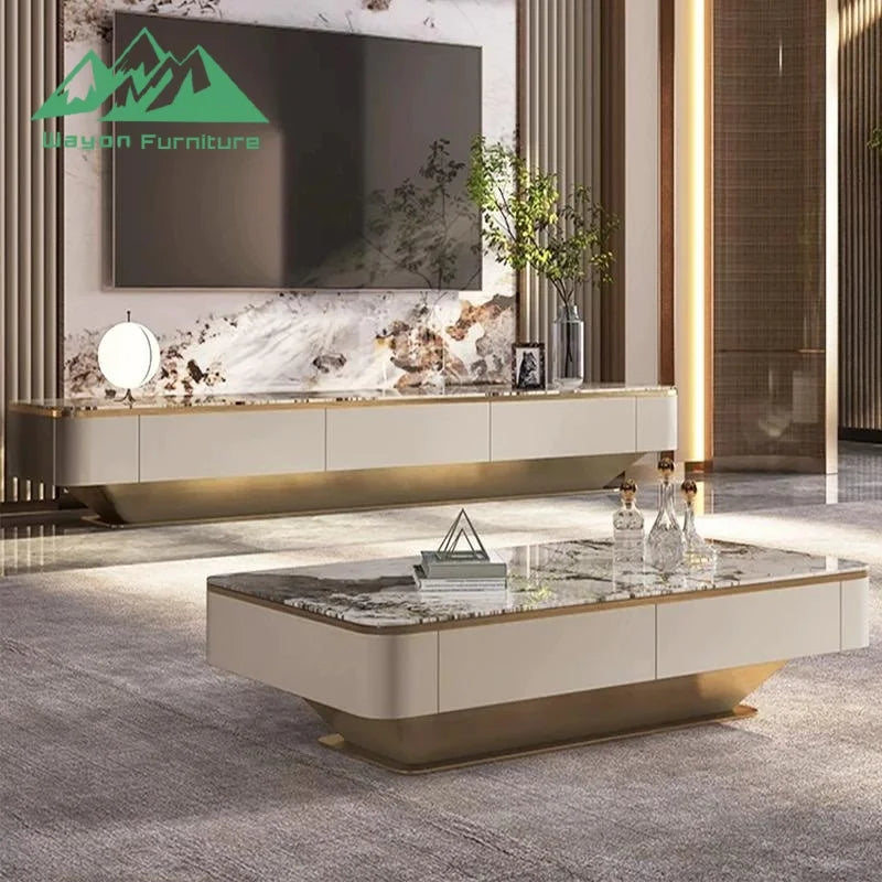 Contemporary Wooden TV Stand & Coffee Table with Panel Feature: Ideal Furniture for Small Family Living Rooms - Kimlud