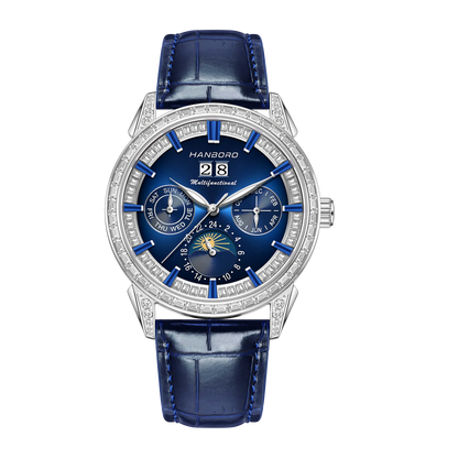 HANBORO Men's Luxury Automatic Mechanical Sports Watch Hollow Pointer Full Diamonds Calendar Luminous Stainless Steel...