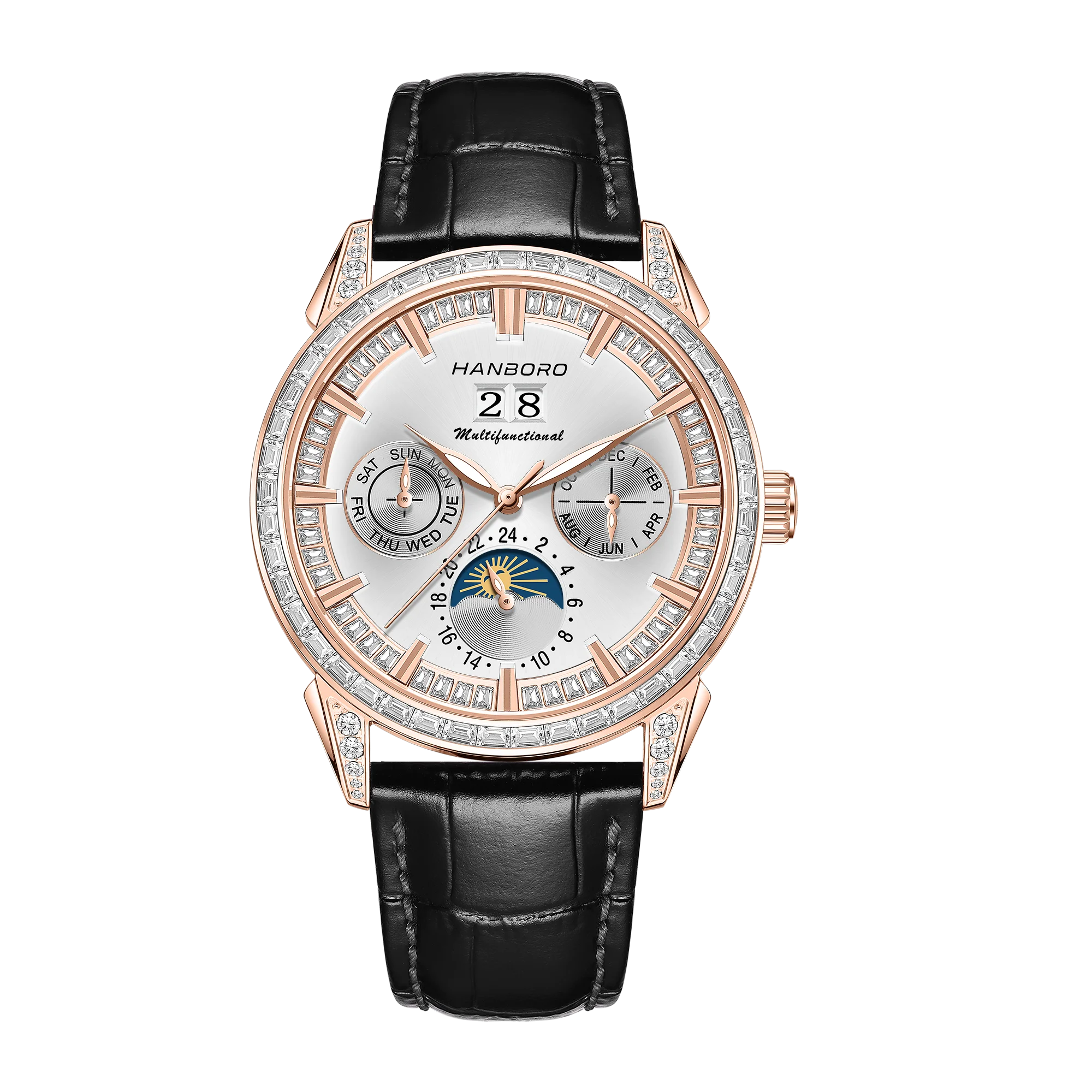 HANBORO Men's Luxury Automatic Mechanical Sports Watch Hollow Pointer Full Diamonds Calendar Luminous Stainless Steel...