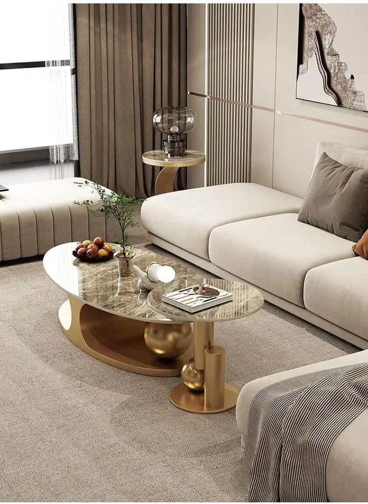 Italian High Gloss Rock Plate Oval Coffee Table Extendable Decorative for Home Outdoor Kitchen Hospital or Apartment Use - Kimlud
