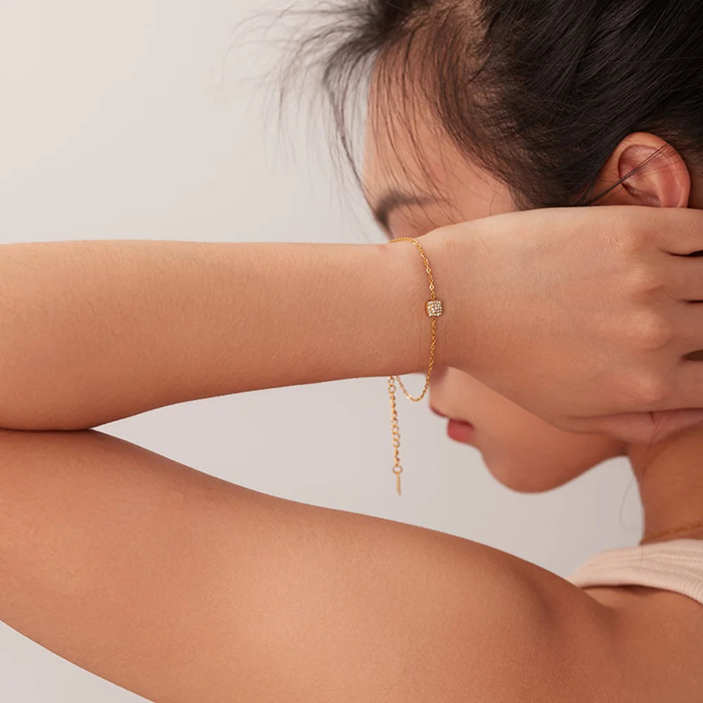 PVD Gold Plated Stainless Steel Green Cubic Zirconia Dainty Snake Butterfly Tennis Link Chain Bracelets Trendy Geometric Style