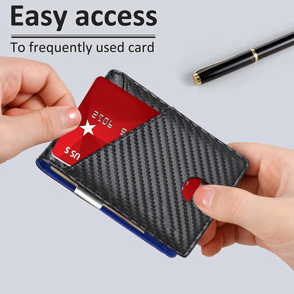 RFID Blocking Men's Carbon Fiber Pattern Wallet Minimally Thin Double Fold Credit Card Holder Portable Front Pocket Wallet