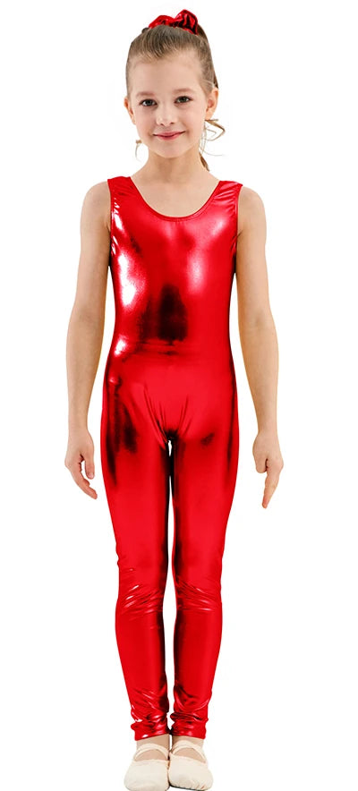 AOYLISEY Kids Tank Shiny Metallic Unitard Gymnastics Jumpsuits One-piece Full Body Leotards for Girls Boys Child CospalyZentai