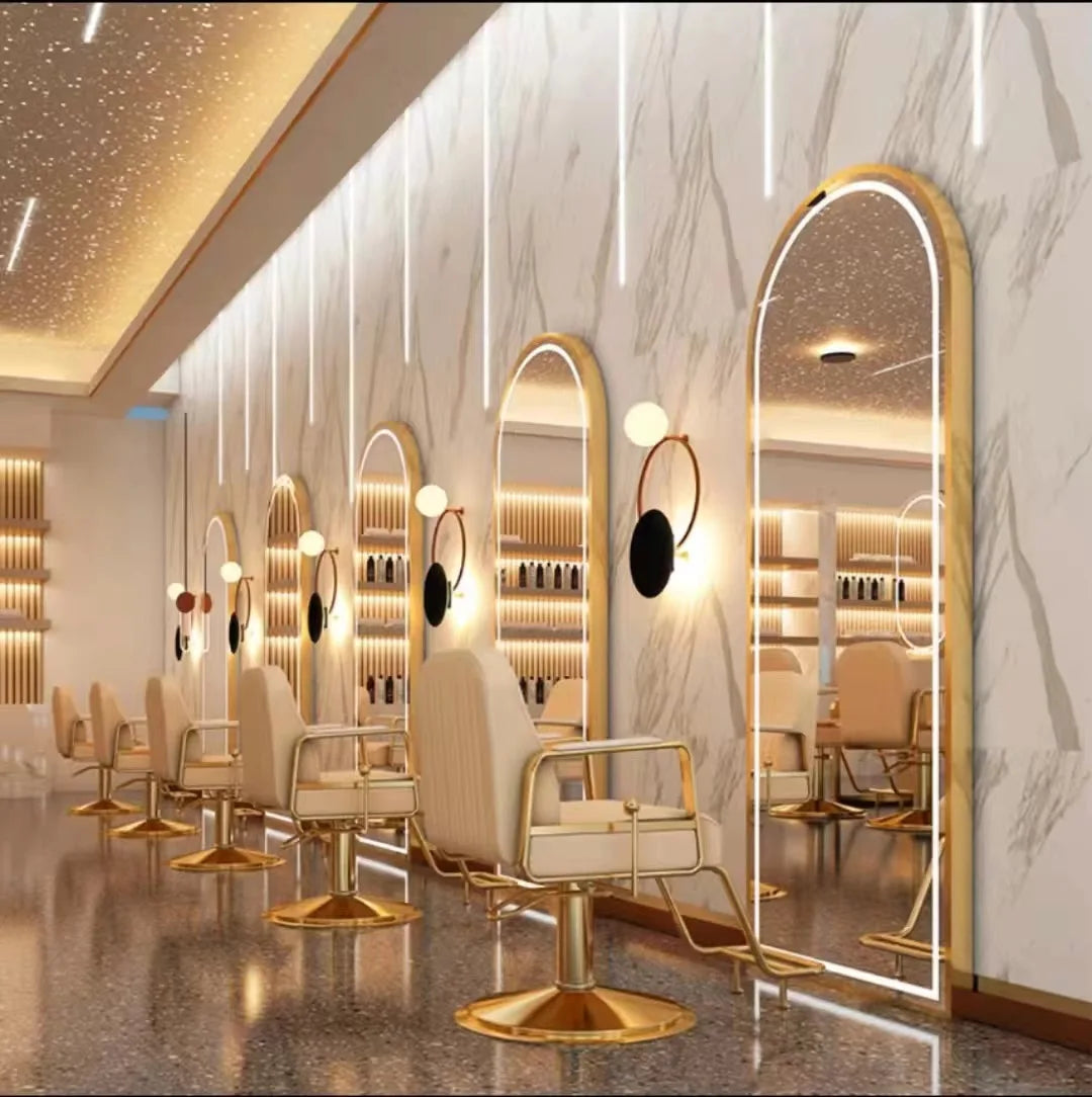 High Quality Luxury Barber Salon Mirror with LED Lighting Three Color Adjustable Barber Shop Commercial Furniture |...