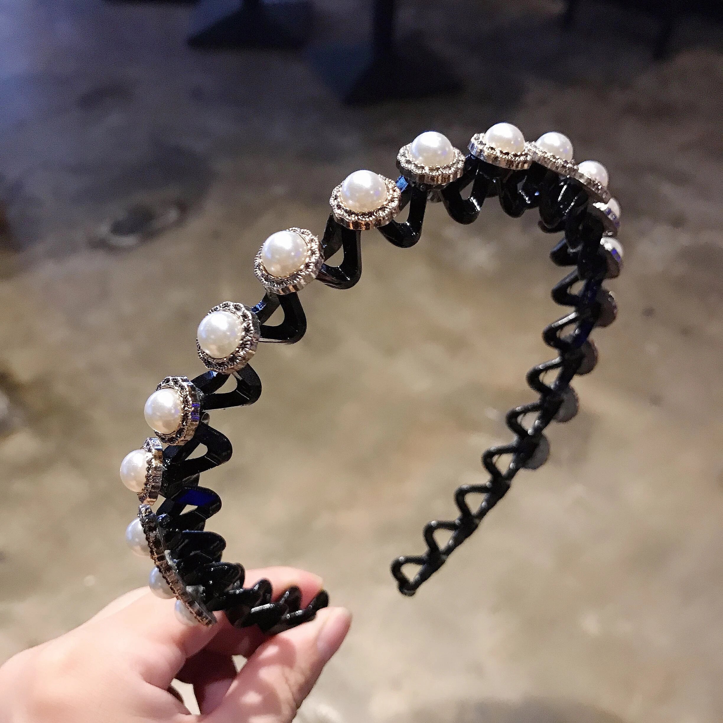 Non-Slip Rhinestone Hairbands Elastic Flower Fashion Pearl Women Hair Hoop Bands Headband Bezel Girls Hair Accessories Headdress