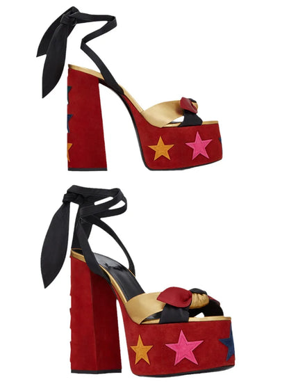 New Women Sandals Summer Shoes Sexy Thick High Heels Platform 10 colors Dress Party Wedding Shoes Woman Pumps Bow love heels - Kimlud