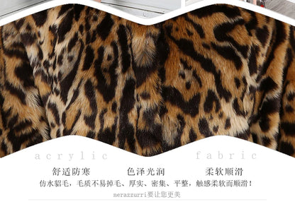 Nerazzurri Autumn Winter Long Thick Warm Colorful Leopard Print Fluffy Faux Fur Coat Women Stand Collar Luxury Furry Overcoat