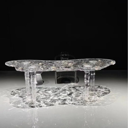 Irregular Shape Glacier Waterfall Transparent Tea Table Epoxy Resin Water Ripple Dining Table for Villa Hotel Home...