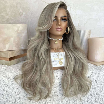Drop Shipping Gray Blonde Color Best 12A Virgin Remy Russian Cuticle Human Hair Lace Front Wigs Light Brown Root Women Wig
