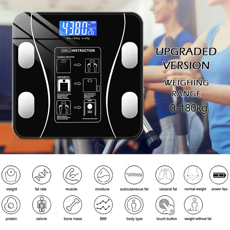 Smart Body Fat Scale Electronic Weight Scale Body Bluetooth Connection App Composition Analyzer LED Digital Bathroom Floor Scale - Kimlud