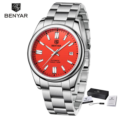 BENYAR Top Brand New Men Mechanical Wristwatches Stainless Steel Sports Automatic Watch 10Bar Waterproof Diving Watch for Men