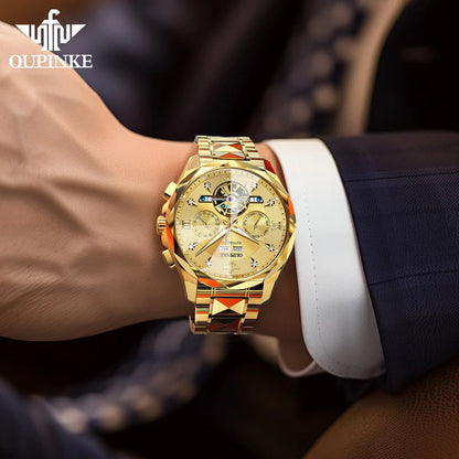 Oupinke 3316 Oem logo Hollow Design Business Tourbillon Waterproof Stainless Steel Luminous  Automatic Mechanical Watch for Man