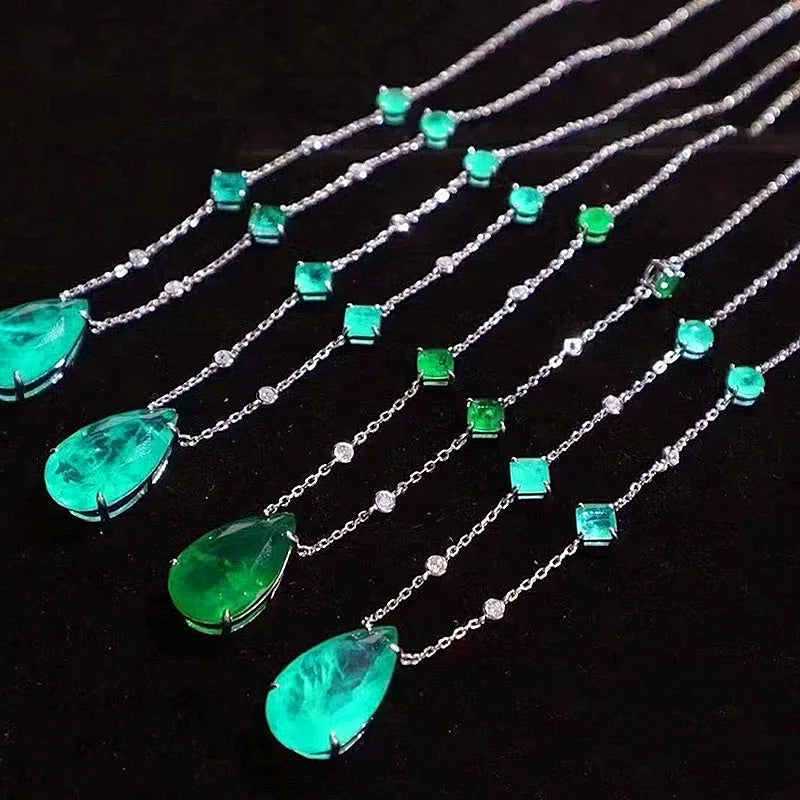 ZOCA Paraiba Tourmaline Emerald Lab Big Stone Earrings 925 Sterling Silver Jewelry Set Gift Women Water Drop Pendant Design