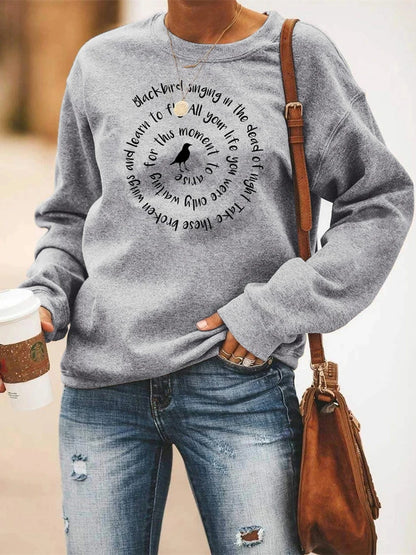 Women Casual Sweatshirt Blackbird Singing In The Dead of Night Crewneck Sweatshirts  Music Fans Gift Women Vintage Hoodies