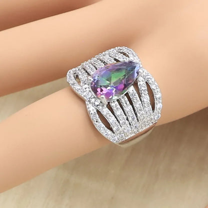 925 Stamp Jewelry Sets For Women Multi Color Rainbow Zircon Bracelet Hoop Earrings Rings Necklace Pendant Wedding Gift Box