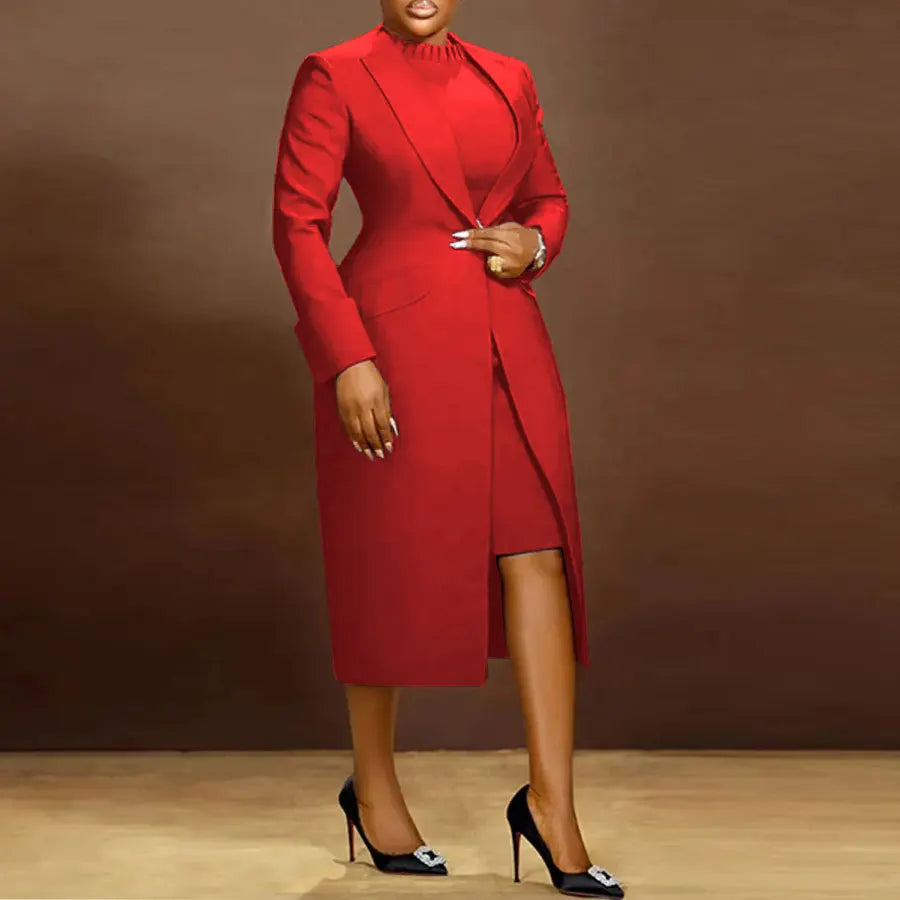 Women's Suit Office Popular Laps Waist Back Split Dress Jacket Casual Women's Two-piece Set | Kimlud Office Premium Coat