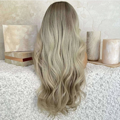 Drop Shipping Gray Blonde Color Best 12A Virgin Remy Russian Cuticle Human Hair Lace Front Wigs Light Brown Root Women Wig