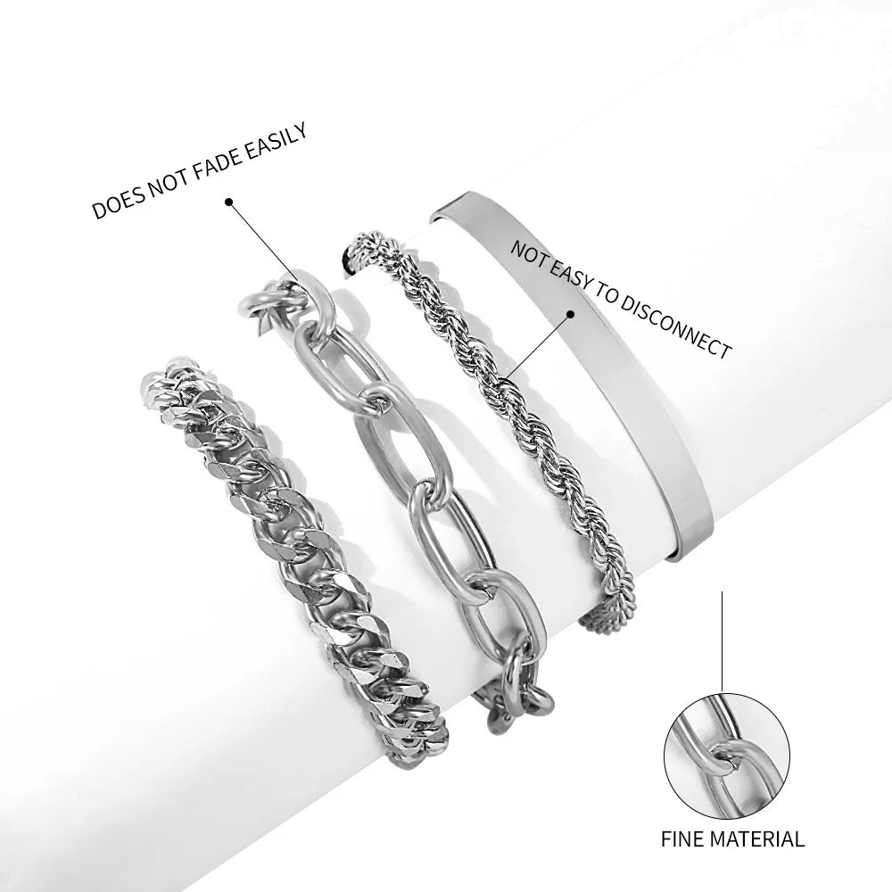 4pcs Punk Curb Cuban Chain Bracelets Set for Women Miami Boho Thick Gold Color Charm Bracelets Bangles Fashion Jewelry