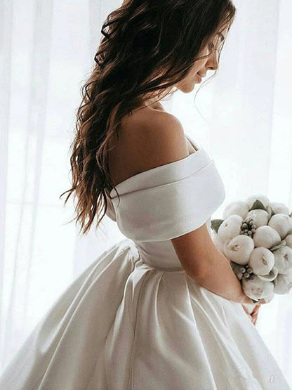 LORIE Princess Wedding Dresses Satin Vintage Off The Shoulder Wedding Bride Dresses Long Train White Wedding Ball Gown...