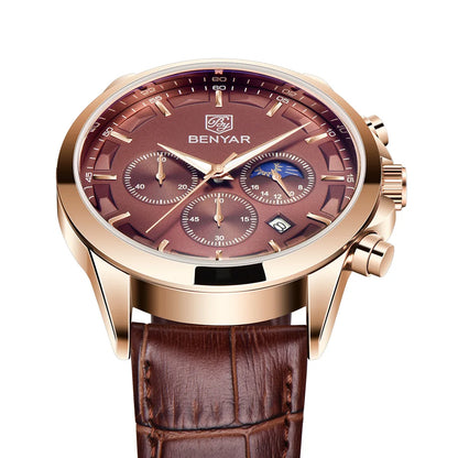 BENYAR 5160 Top Brand Men Quartz Wristwatches Fashion Sport Chronograph Watch Leather Waterproof  Watch Men Reloj Hombre
