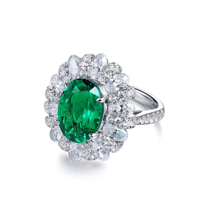 Ruizuan Vintage Engagement Rings Fashion Jewelry with Emerald Gemstone Oval Cut Lab Grown Rhodium Plated Stylish Elegant - Kimlud
